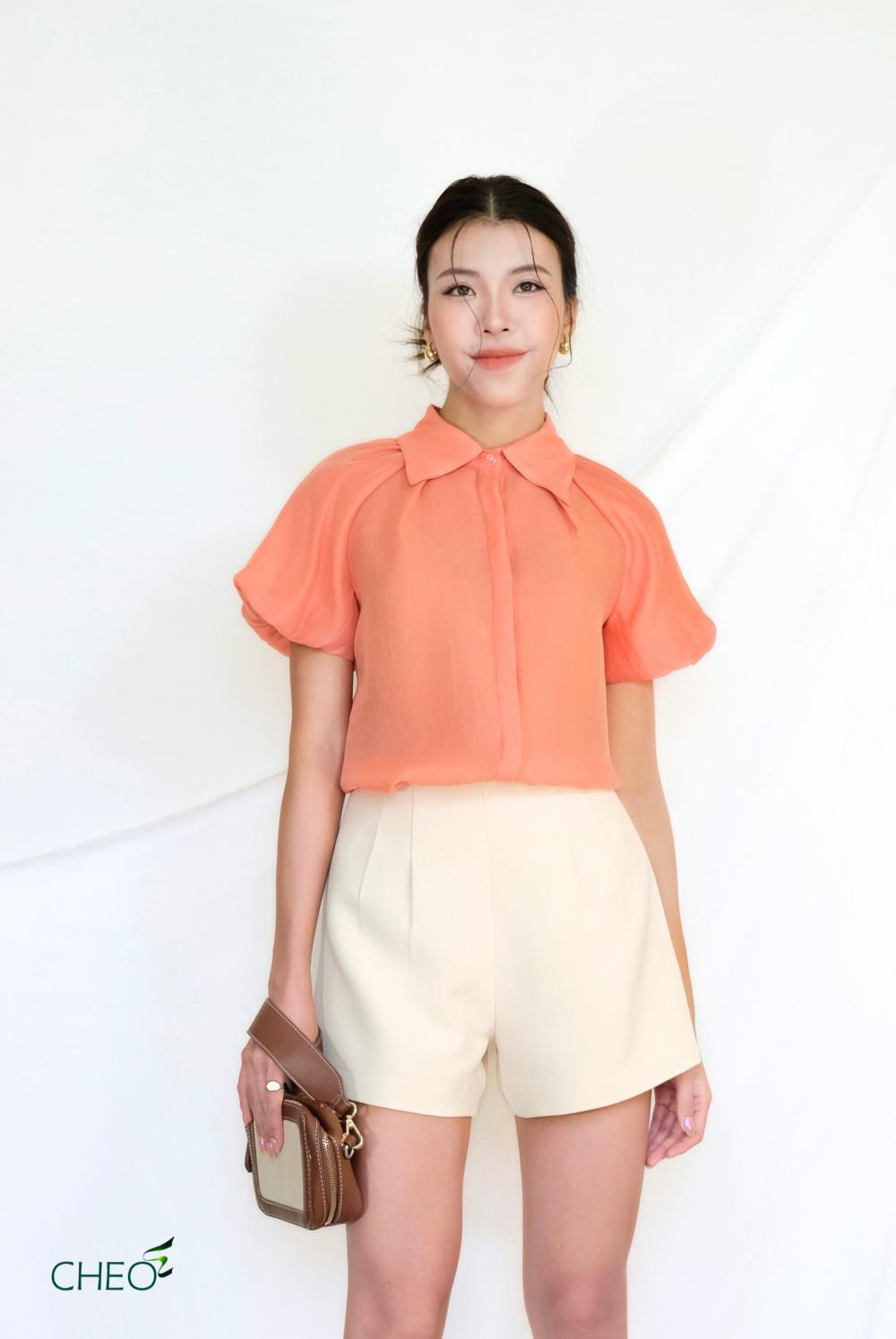 Sơ mi Lụa Cam tay bồng Pumpkin