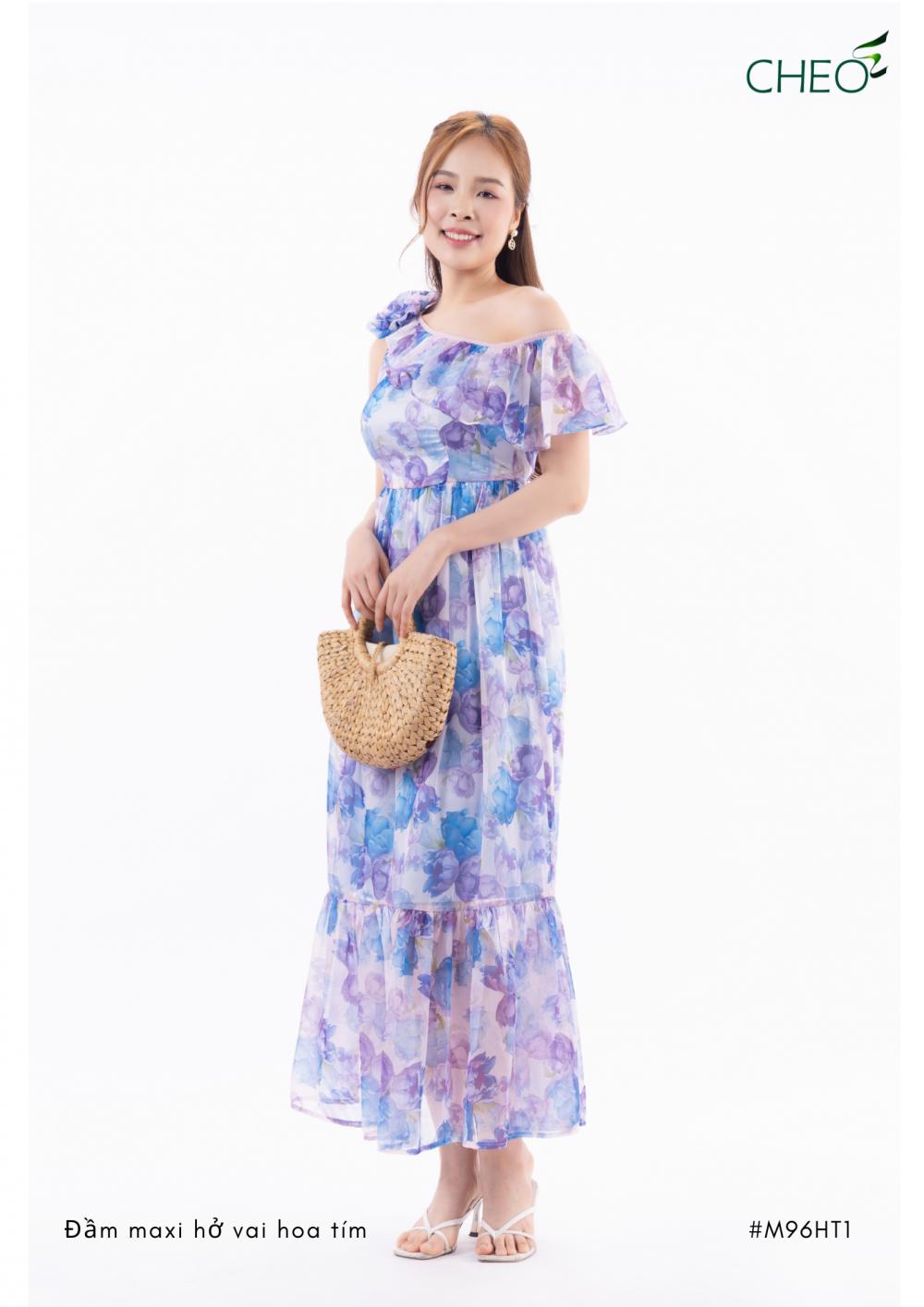 Đầm Maxi Hở Vai HoaTím