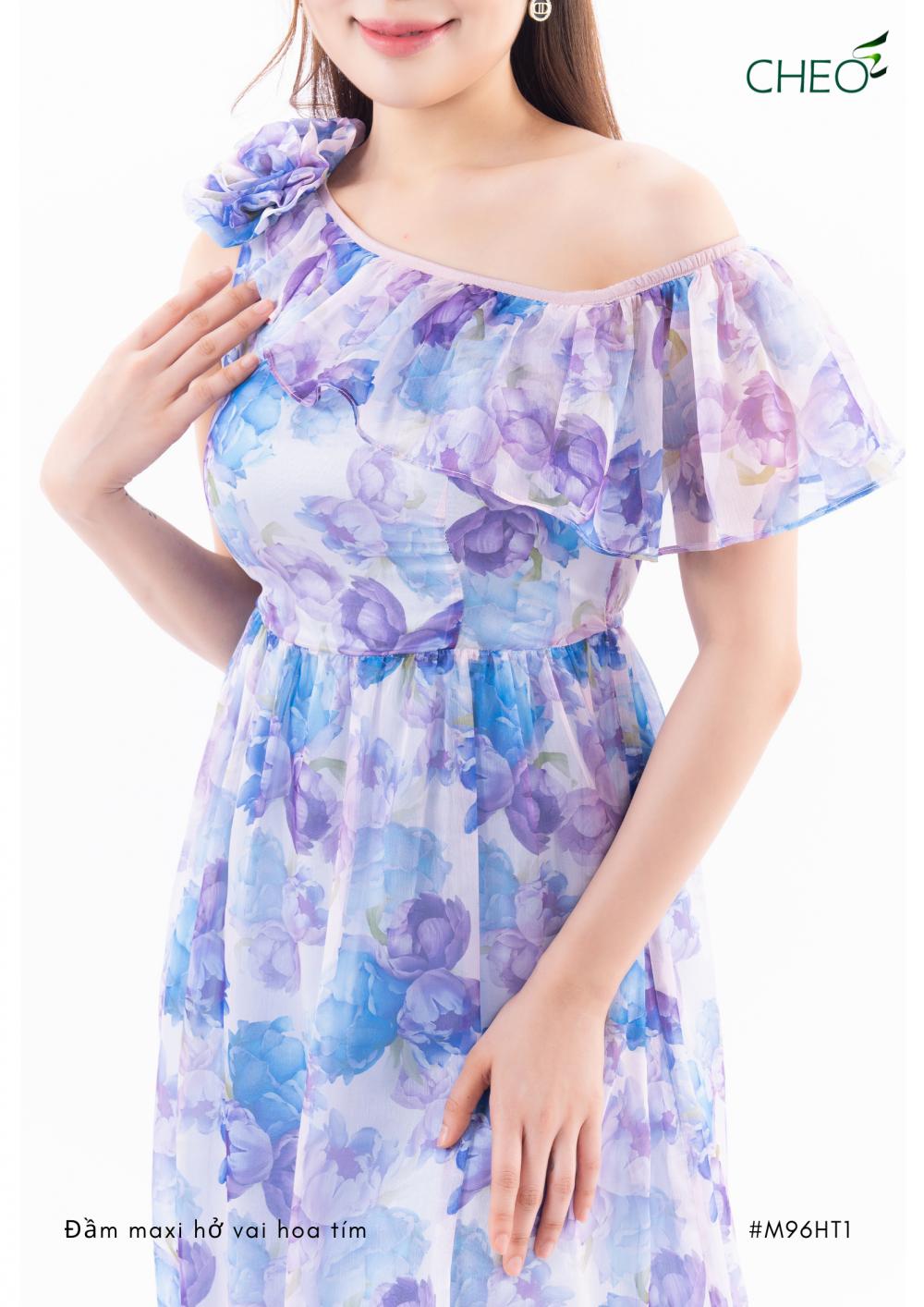 Đầm Maxi Hở Vai HoaTím