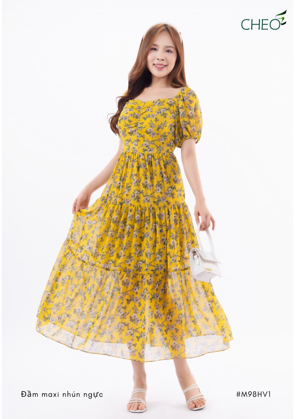 Đầm Maxi Nhún Ngực Vàng