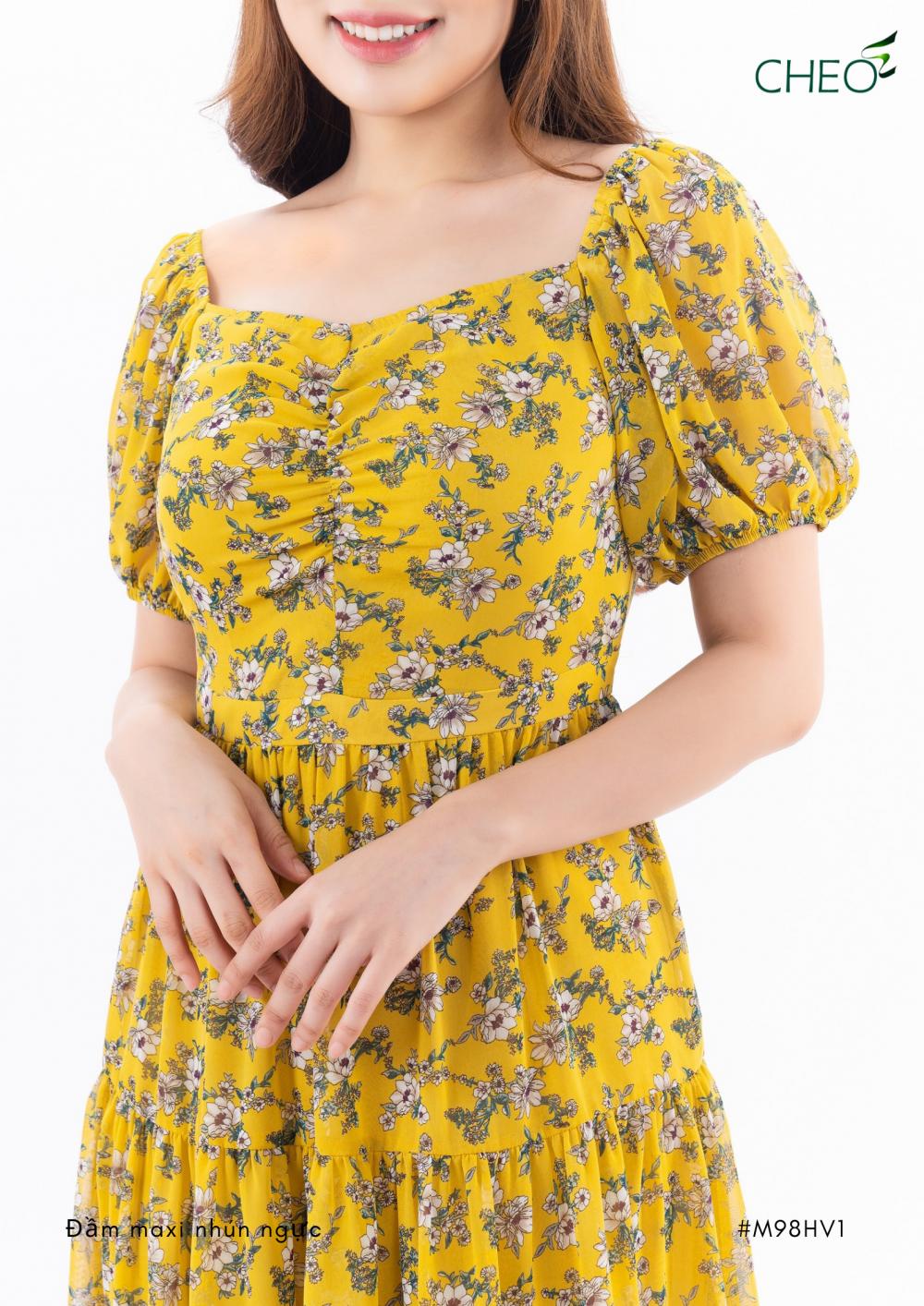 Đầm Maxi Nhún Ngực Vàng