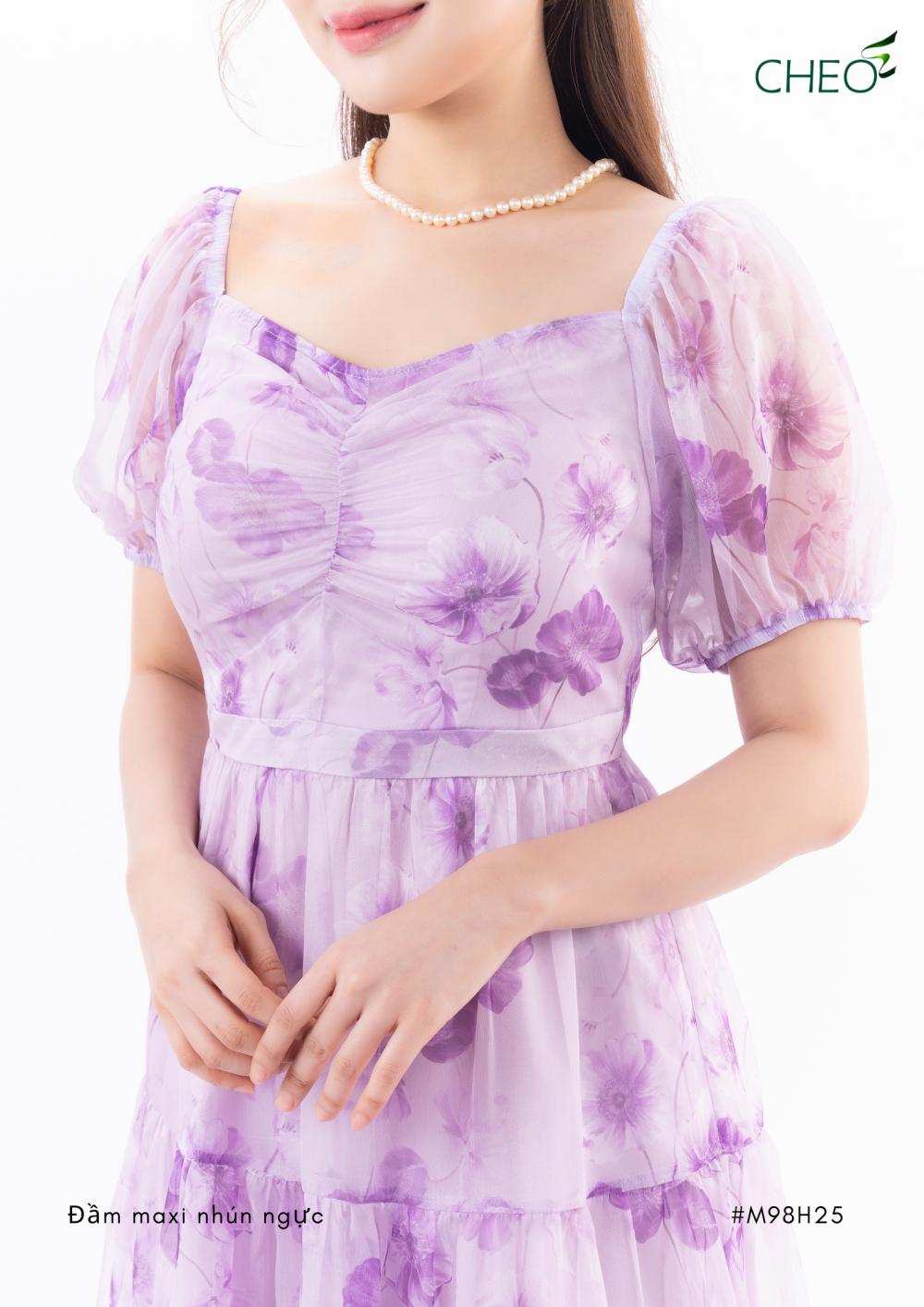 Đầm Maxi Nhún Ngực Tím