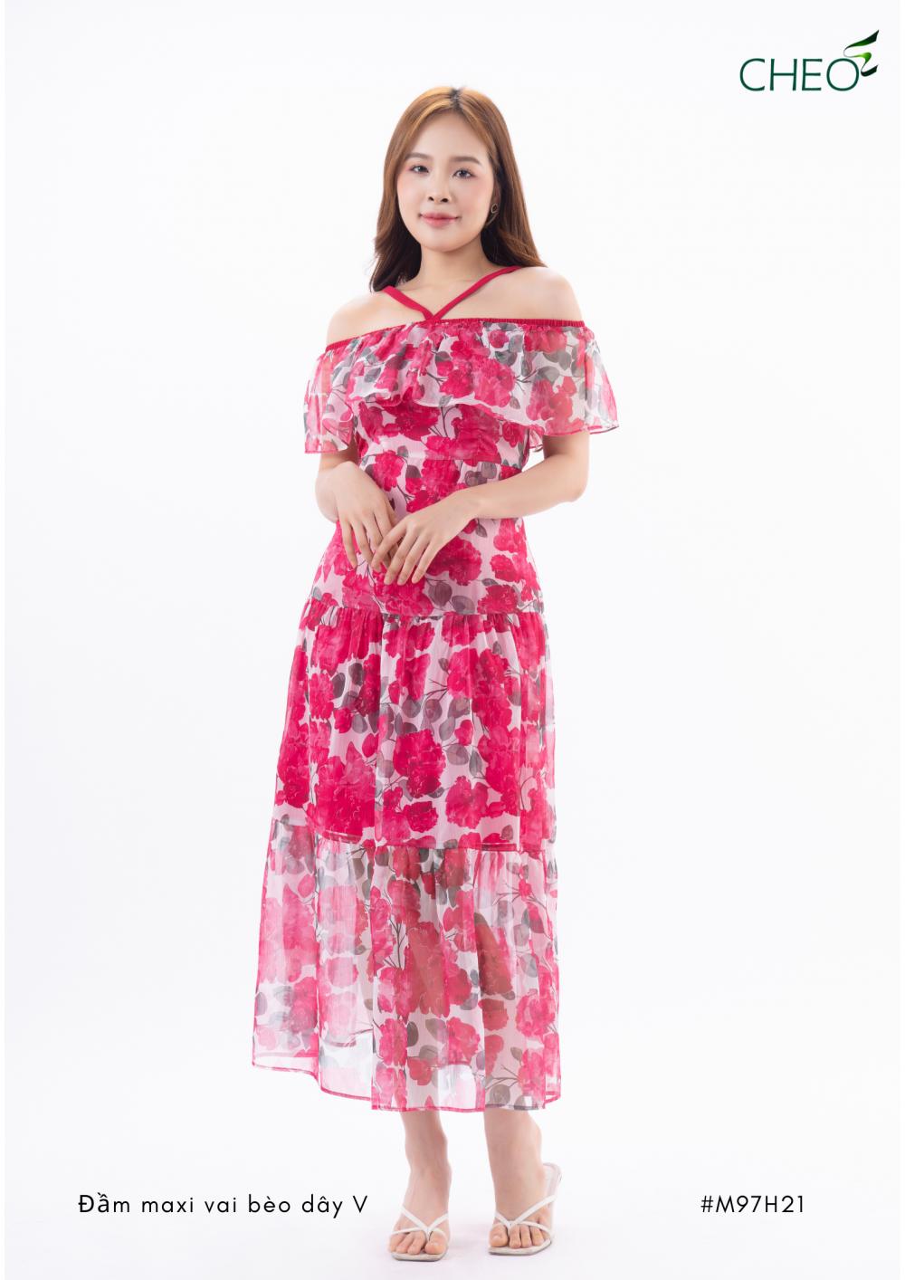 Đầm Maxi Vai Bèo Dây V