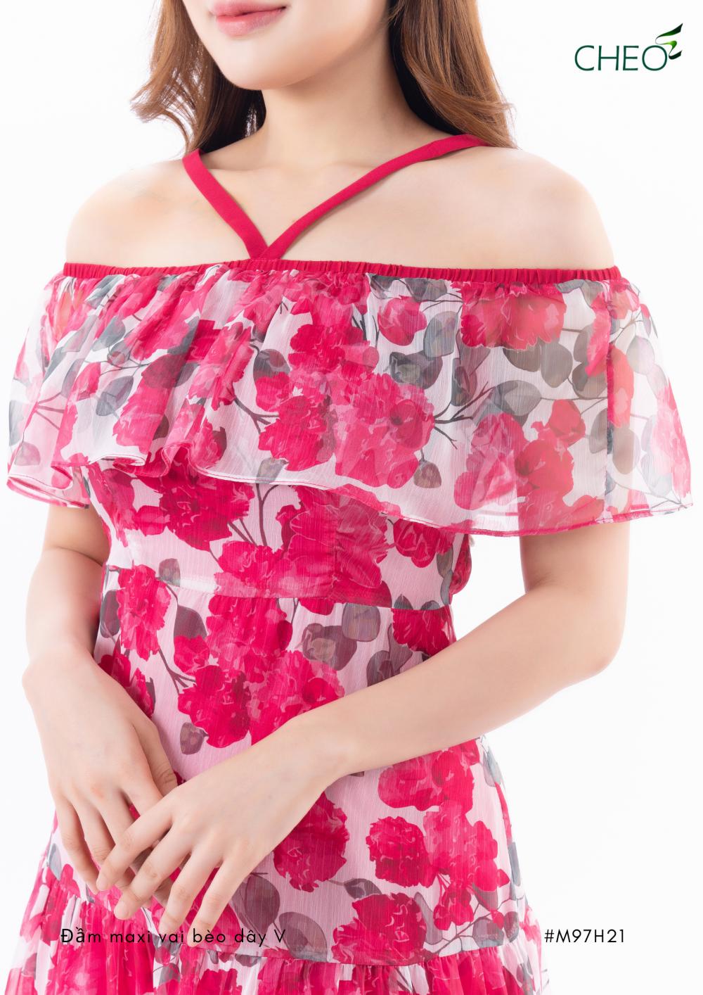 Đầm Maxi Vai Bèo Dây V