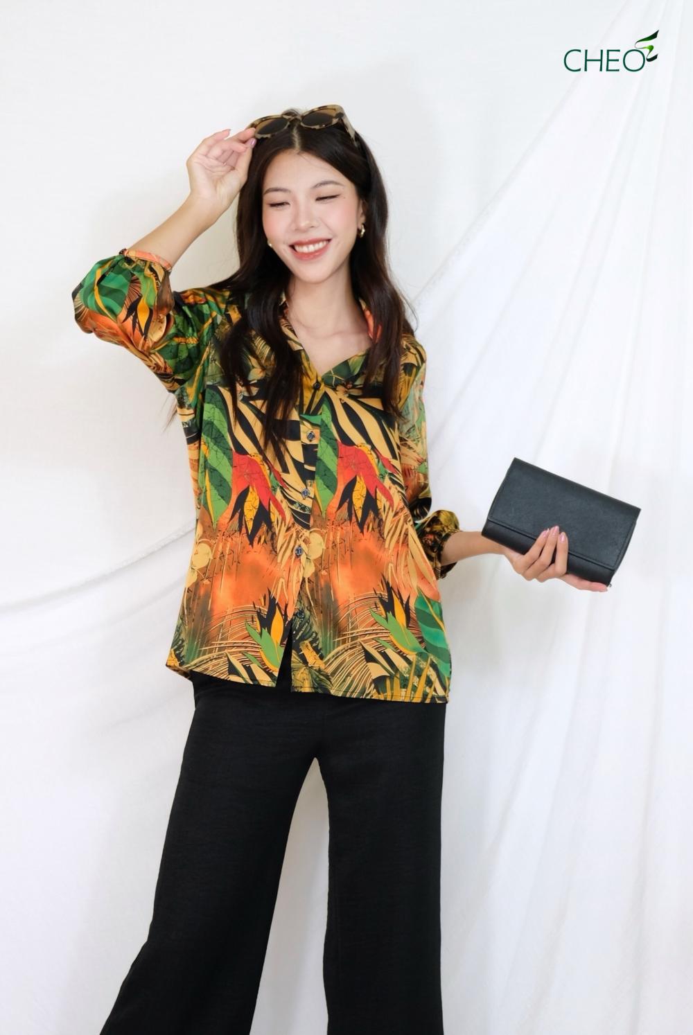 Sơ mi Lụa hoạ tiết lá cây