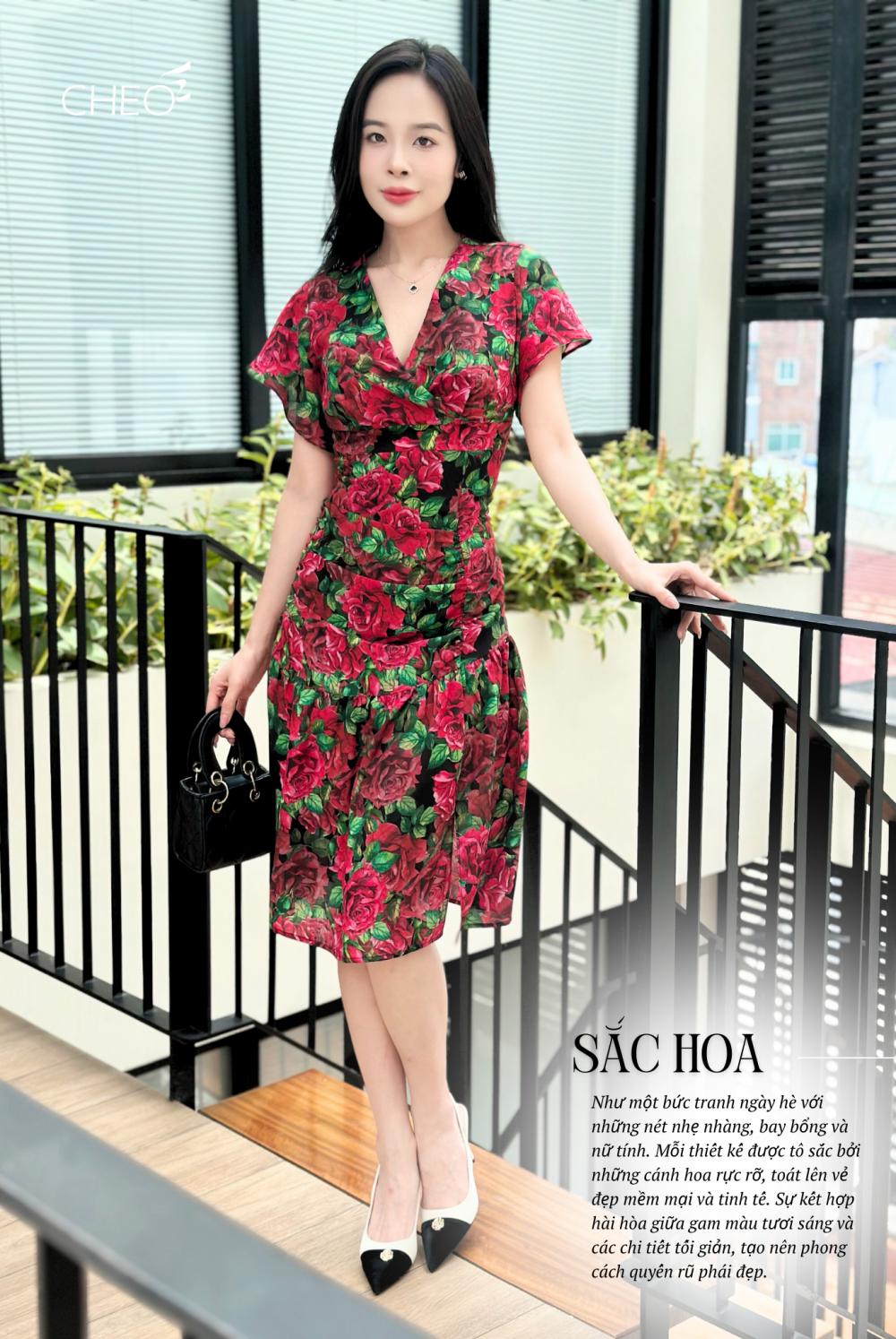 Đầm rút gấu CF hoa hồng