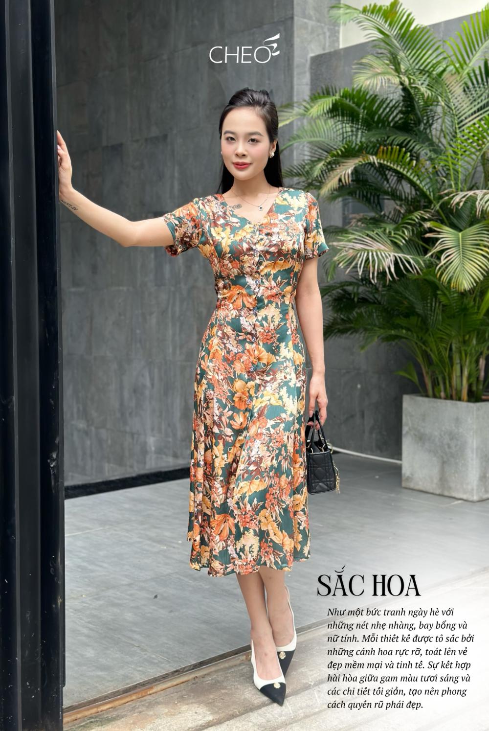 Đầm 7 mảnh tơ hoa vàng