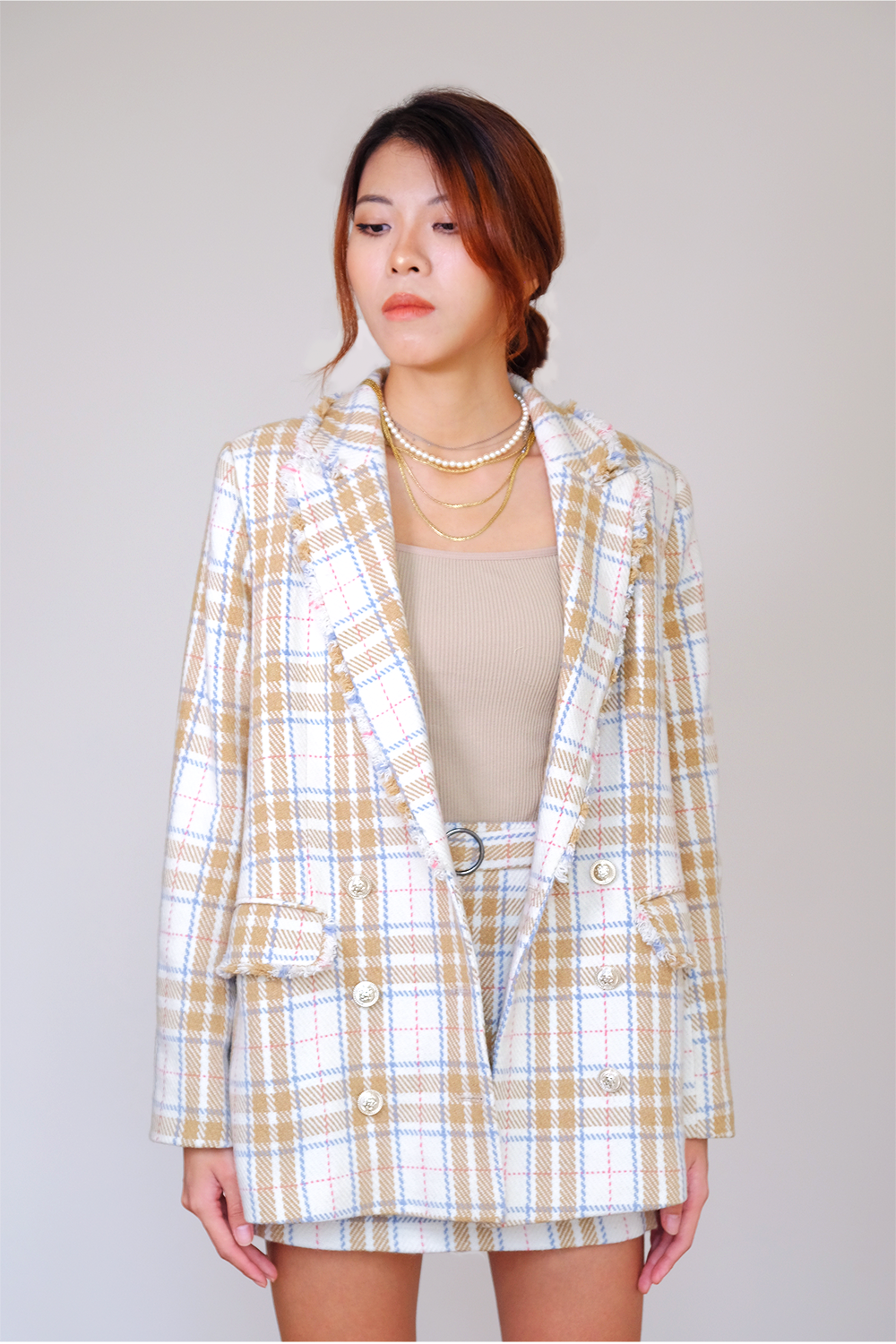 Áo dạ tweed be sữa Vintage